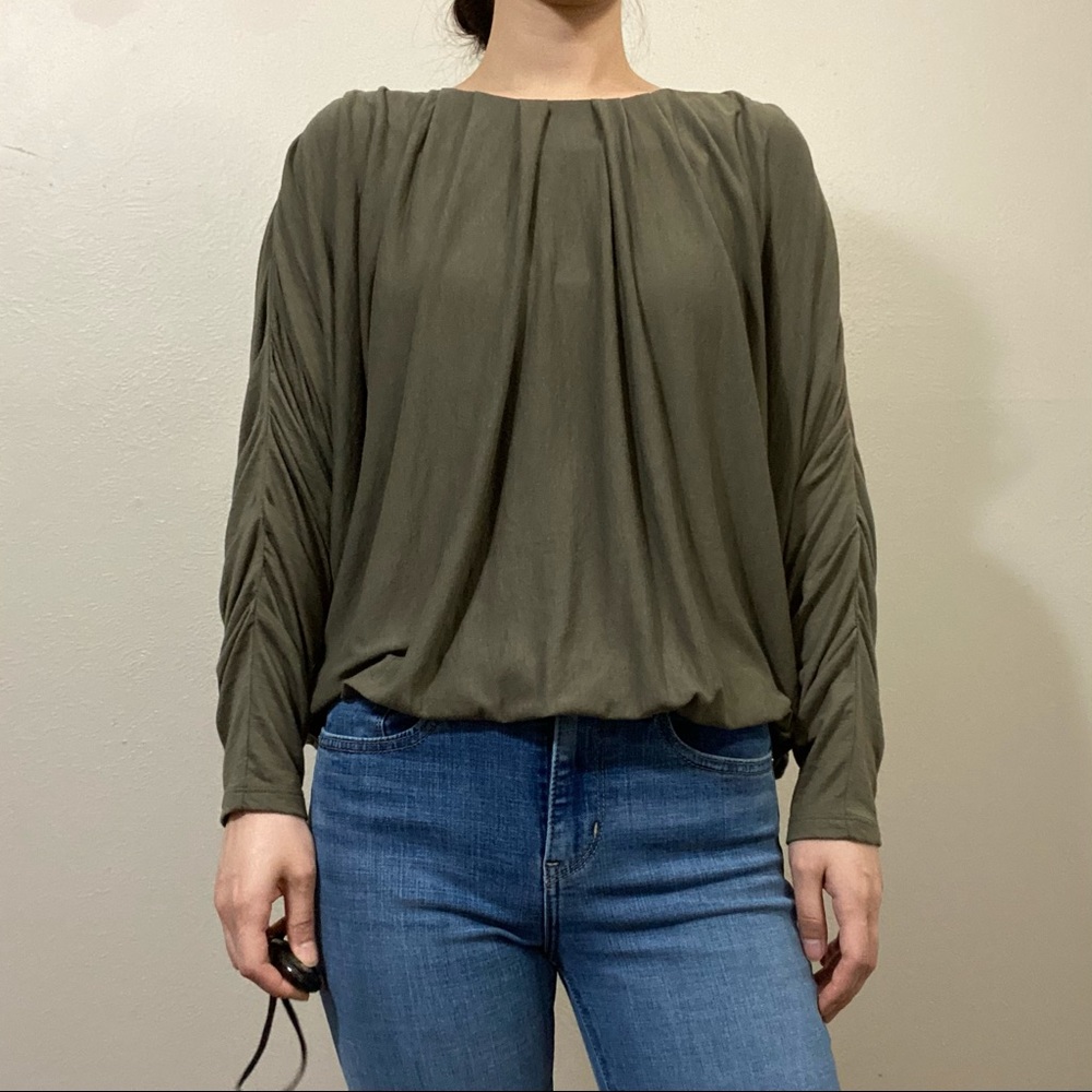 Jennifer Lopez bat wing sleeve balloon top blouse